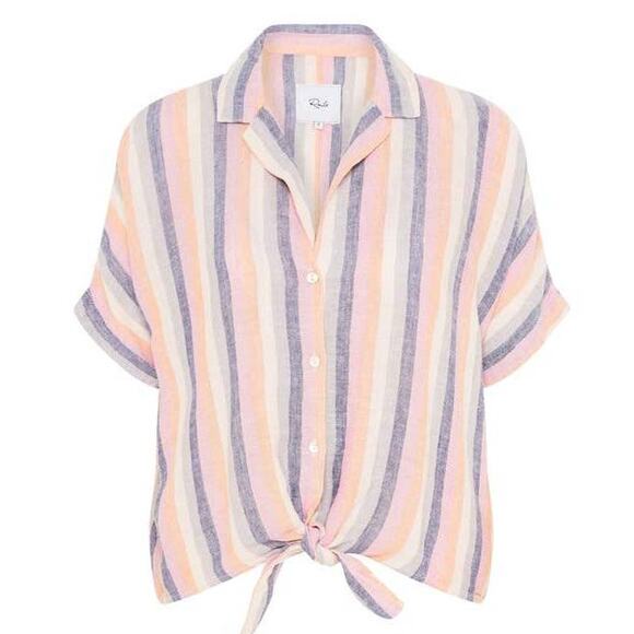 Rails Striped Linen Blend Tie Front Button Down Shirt Multicolor Size Large - Picture 2 of 8